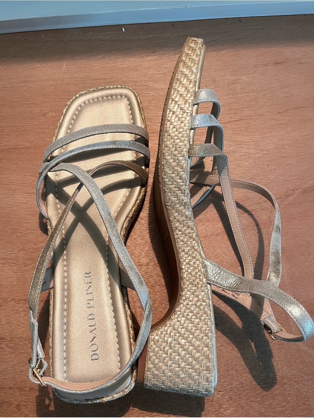 Donald J. Pliner Metallic Gold Woven Espadrille Wedge Sandals
